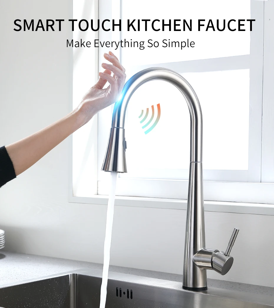 Brushed Kitchen Faucet Smart Touch Kitchen Faucets Pull Out