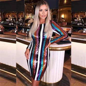 

New Fashion Colorful Chic Sparkly Women Dress Shining Sequin Christmas Party Dress Vestidos Casual Outfit Clothing Wholesale