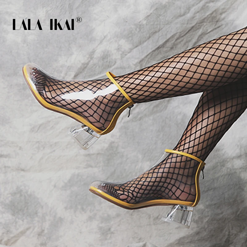 

LALA IKAI Women PVC Transparent Ankle Boots Zipper Mixed Colors Summer Fashion Sexy Women Autumn Booties Shoes 014C2461 -5