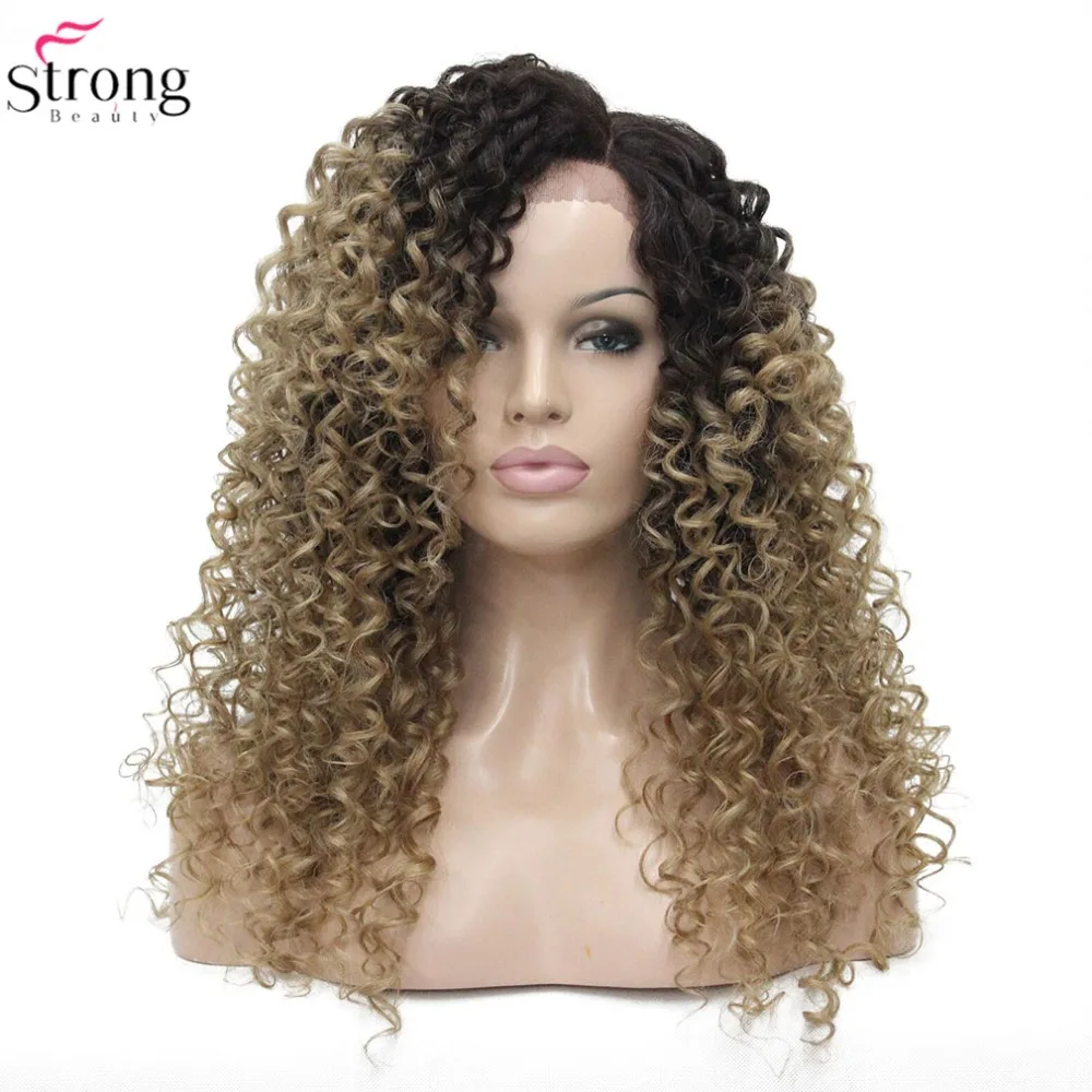 StrongBeauty химическое Синтетические волосы на кружеве парики Ombre блондинка Kanekalon волос кудрявый парик для Для женщин