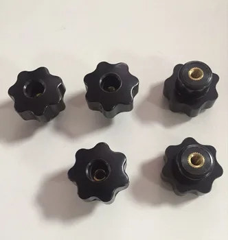 

5pcs Black Plastic M6 x 32mm Head Diameter Seven Star Through Hole Clamping Knobs