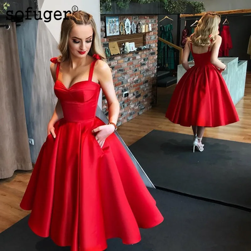 red satin homecoming dress