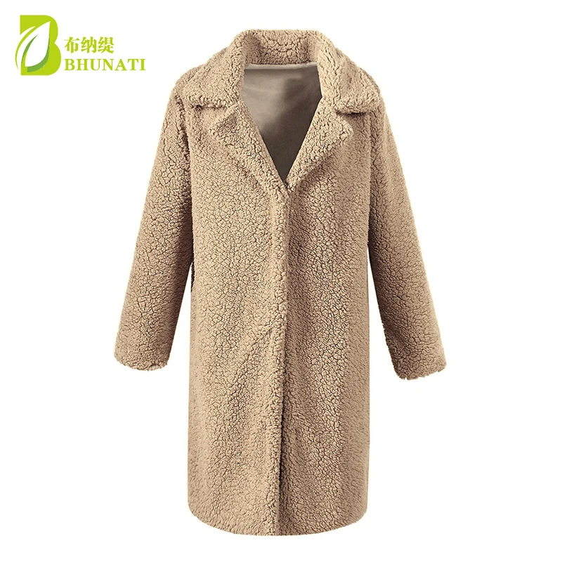 Women Faux Fur Teddy Coat Winter Thick Warm Fluffy Long Fur Coats Fashion Lapel Shaggy Jackets Overcoat Plus Size Outwear