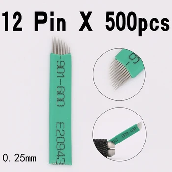 

New 500PCS 0.25MM 12Pin Permanent Makeup Manual Eyebrow Tattoo Needles Blade For 3D Embroidery Microblading Tattoo Pen Machine