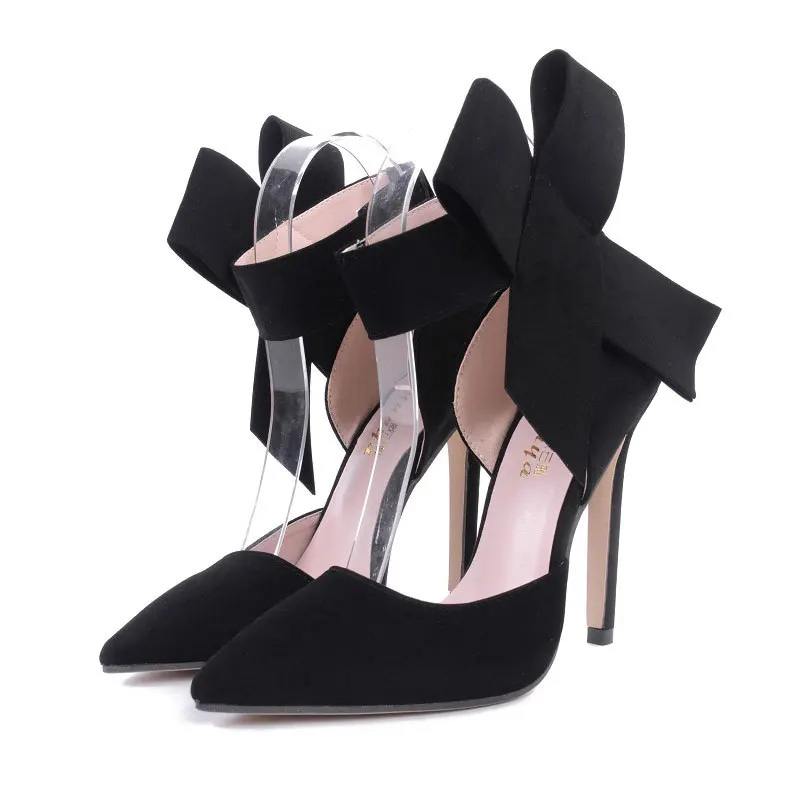 

New Spring Summer Fashion Sexy Big Bow Pointed Toe High Heels Sandals Shoes Woman Ladies Wedding Party Pumps Dress Shoe