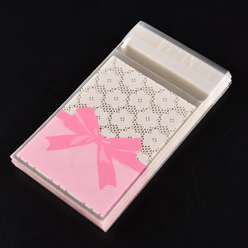 Новинка 100 шт розовые прозрачные вечерние сумки для конфет с цветами для печенья, печенья, торта, выпечки, рождественские подарочные упаковочные сумки