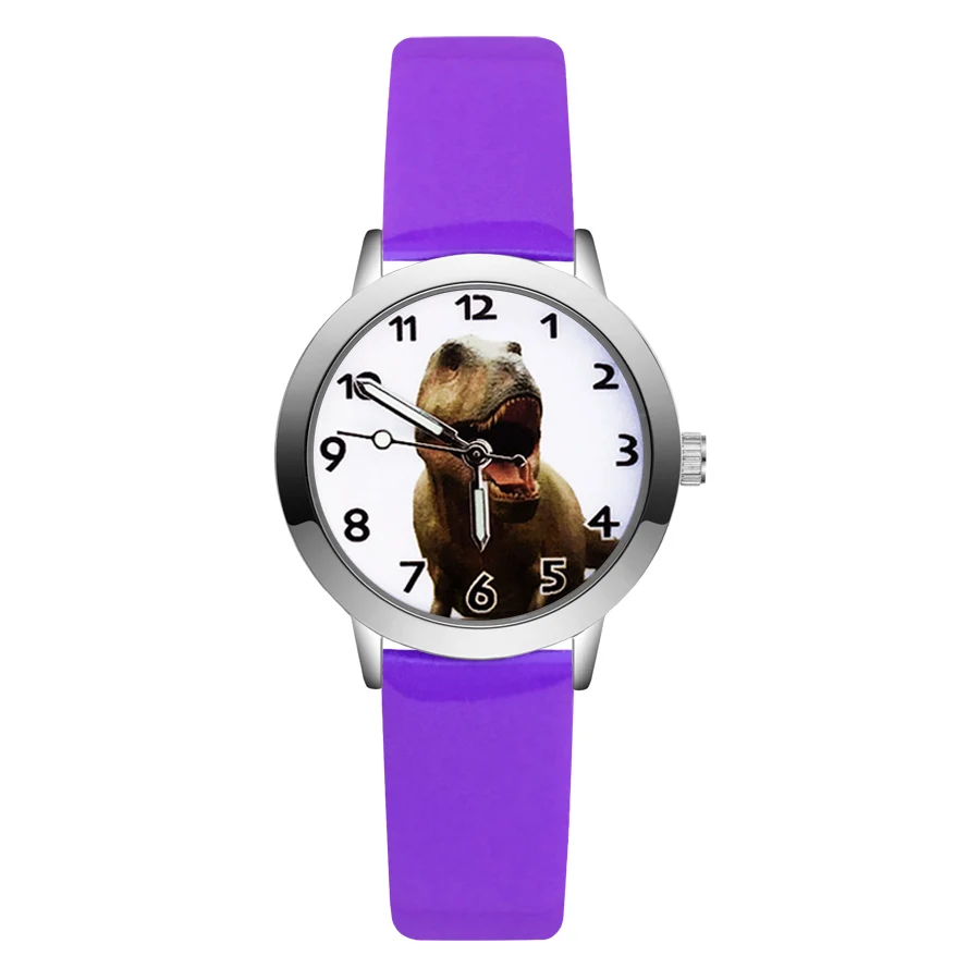 Модные милые детские часы с динозавром из мультфильма; кварцевые кожаные Наручные часы для мальчиков и девочек; JA50 - Цвет: Purple