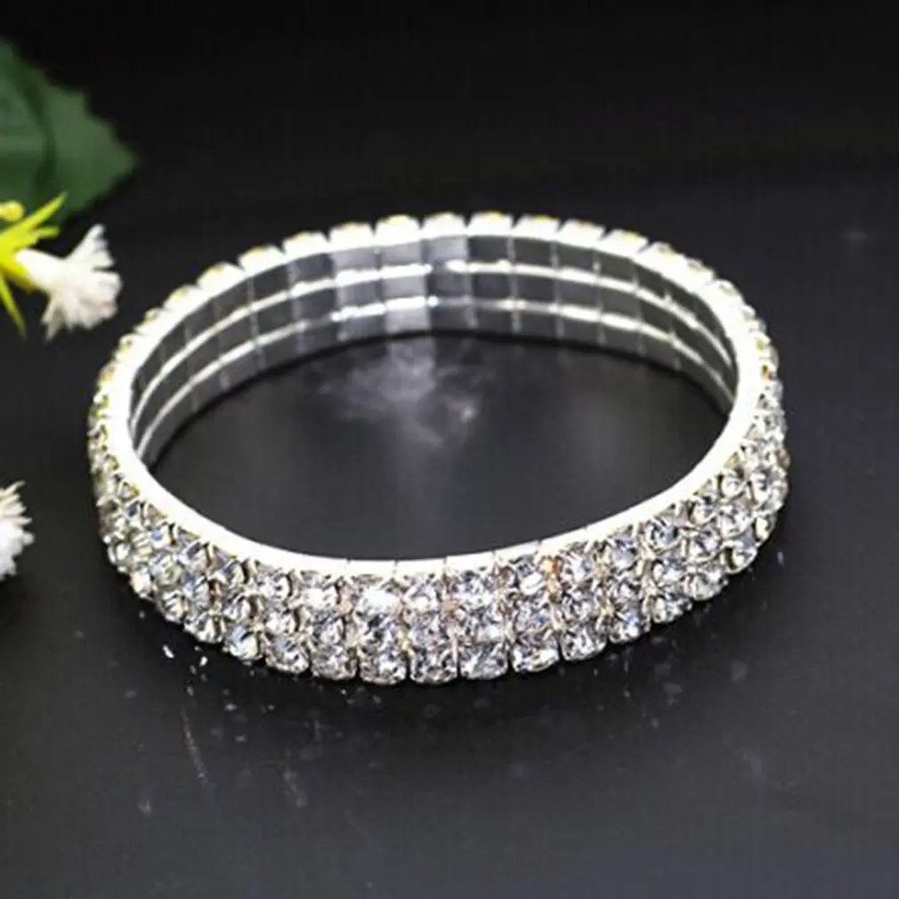 

Rhinestone Bracelet Stretch Womens Elastic Bracelet Bangles Three Rows Rhinestone Bracelet Jewelry Gift For Women