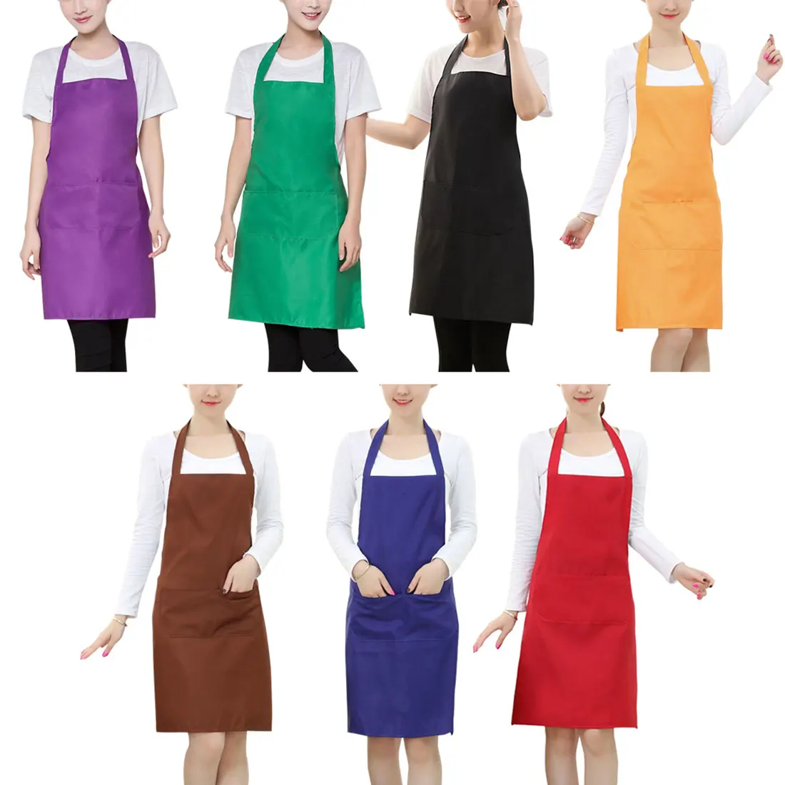 7 Colors Kitchen Apron Plain Apron+Pocket For Chefs Butcher Kitchen