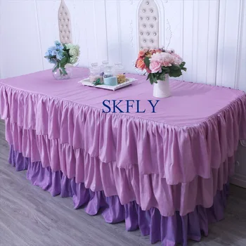 

SK006E New 2019 taffeta ruffled 6ft rectangle 30'' wide, 72'' long, 30'' drop banquet purple table cloth with top