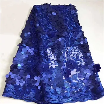 

New Nigerian French Lace Fabrics 2019 Royal Blue Sequins African Tulle Lace Fabric High Quality African Lace Wedding Fabric