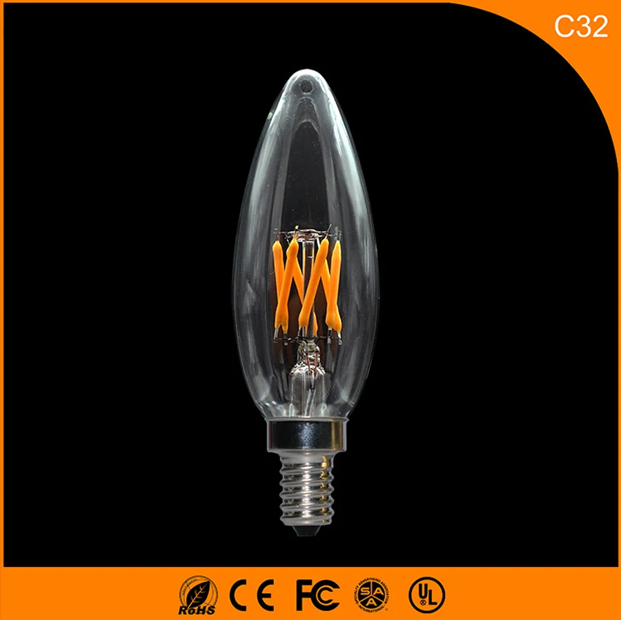 

50PCS 3W E12 E14 LED Bulbs ,C32 LED Filament Candle Bulbs 360 Degree Light Lamp Vintage pendant lamps AC220V