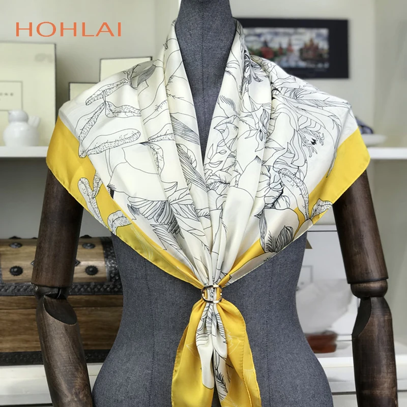 Роскошная брендовая шелковая Женская модная шаль, одеяло, шарфы, платки для женщин,, 90*90 см, большой атласный квадратный шелковый шарф для волос