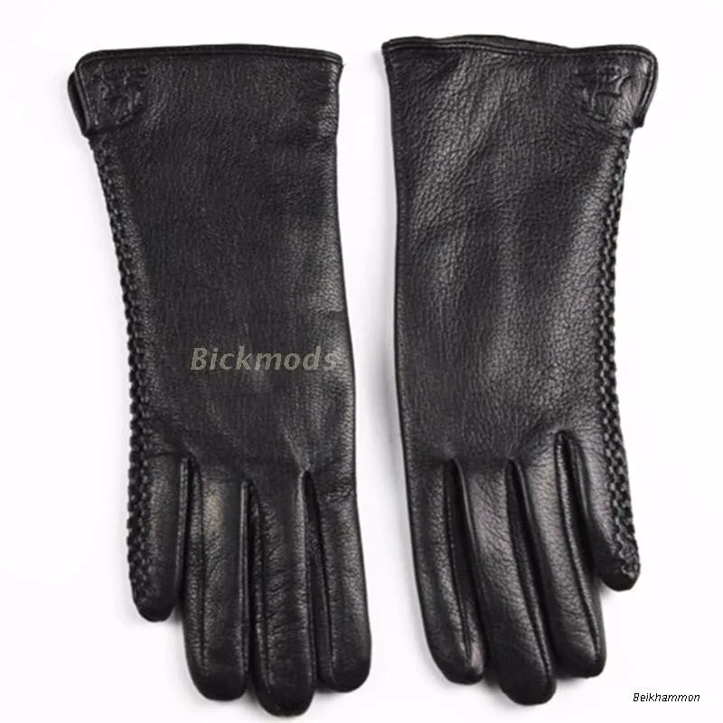 Guantes Eldiven, женские кожаные перчатки, перчатка из оленьей кожи, боковое тиснение, стильная бархатная подкладка, теплая, осенняя и зимняя