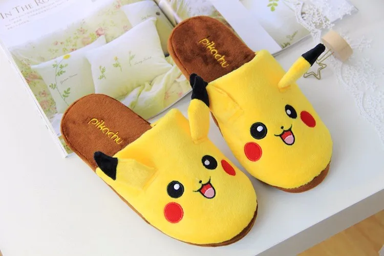 Тапочки Pokemon Pikachu baotou; пижамы унисекс для отдыха; обувь для костюмированной вечеринки; домашние теплые зимние тапочки с героями мультфильмов для пар