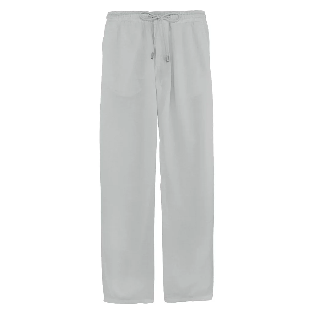 Men straight pants summer Fashion Solid Color Breathable Loose Fit Drawstring Trousers Long beach holiday home casual Pants male