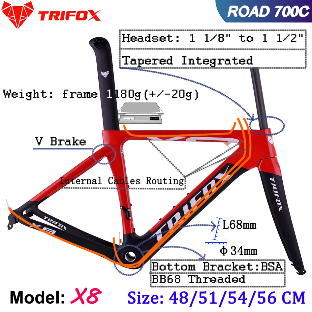 Discount 2019 TRIFOX  T800 carbon road bike frame cycling bicycle frameset super light 980g Di2/mechanical racing carbon road frame 5