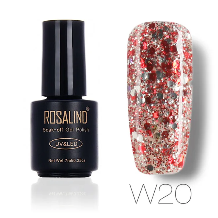 ROSALIND 7 мл дизайн ногтей алмазный Блестящий Гель-лак для ногтей УФ светодиодный замачивающийся лак дизайн нужен топ и Базовое покрытие - Цвет: W20