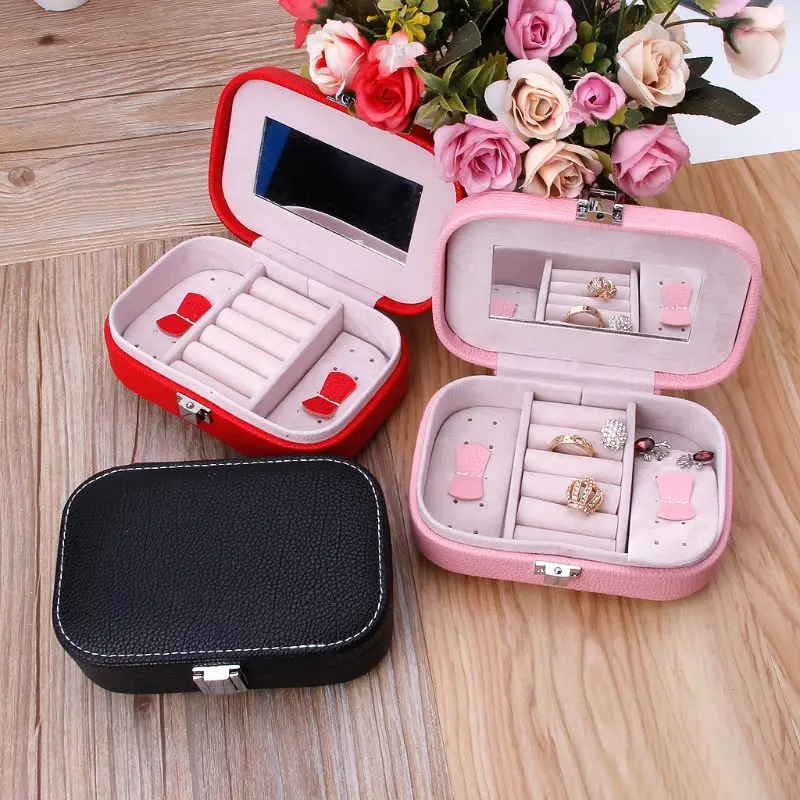 Travel Jewelry Box Портативные кожаные серьги Кольца Хранение ювелирных изделий Дорожный кейс