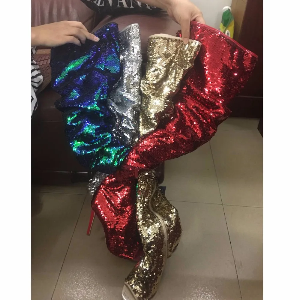TIMETANG Amazing Hot Bling Boots Super Star Glitter Women Long Boot Sexy Ladies Peep Toe Over-The-Knee Thigh High Girl Shoes