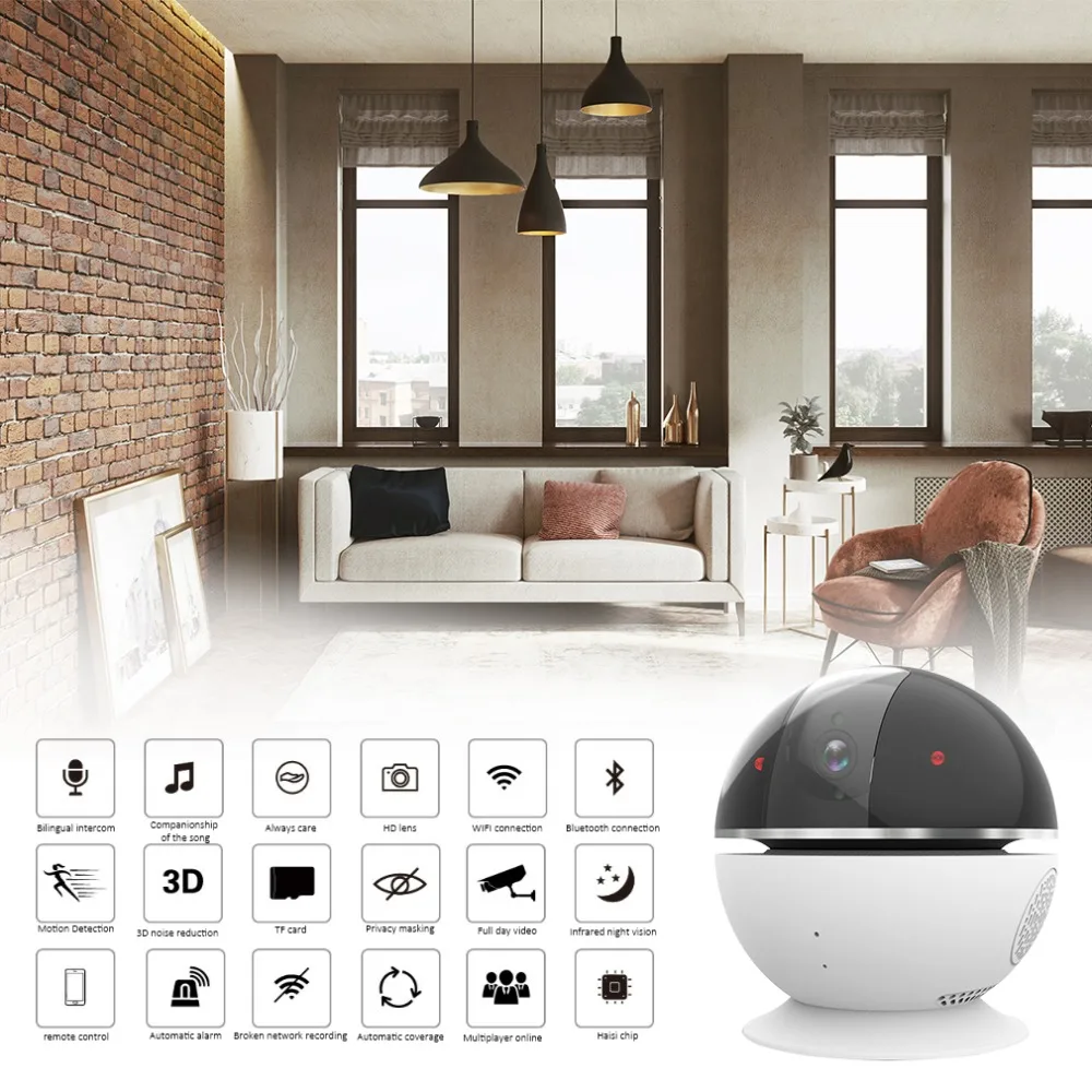 

1080P HD Wifi Network Camera 3.6mm Lens Night Vision Motion Detection Pan Tilt Phone Control Camera with Bluetooth Speaker