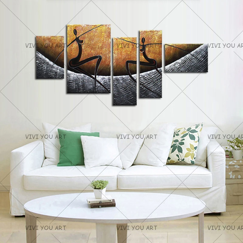 

5 Panel Modern African Landscape Handpainted Canvas Oil Painting Cuadros Decoration Wall Art Picture For Living Room Unfra