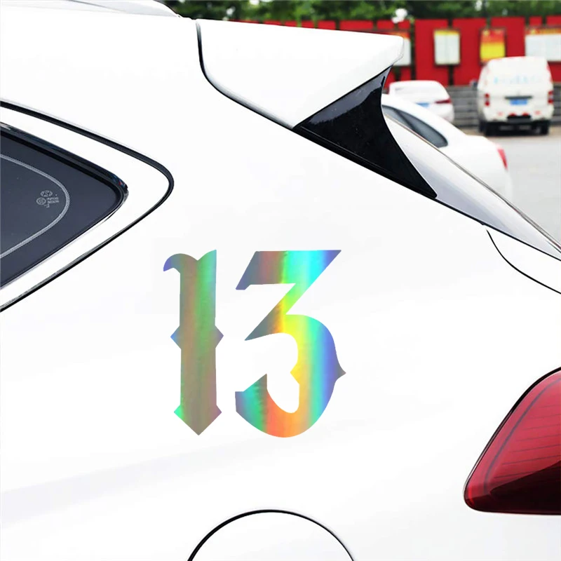 Car Sticker Vinyl 10.210.6CM Art Font 13 Fashion Car Styling Decals 3D Auto Car Body Stickers Accessories BlackSilverLaser (1)
