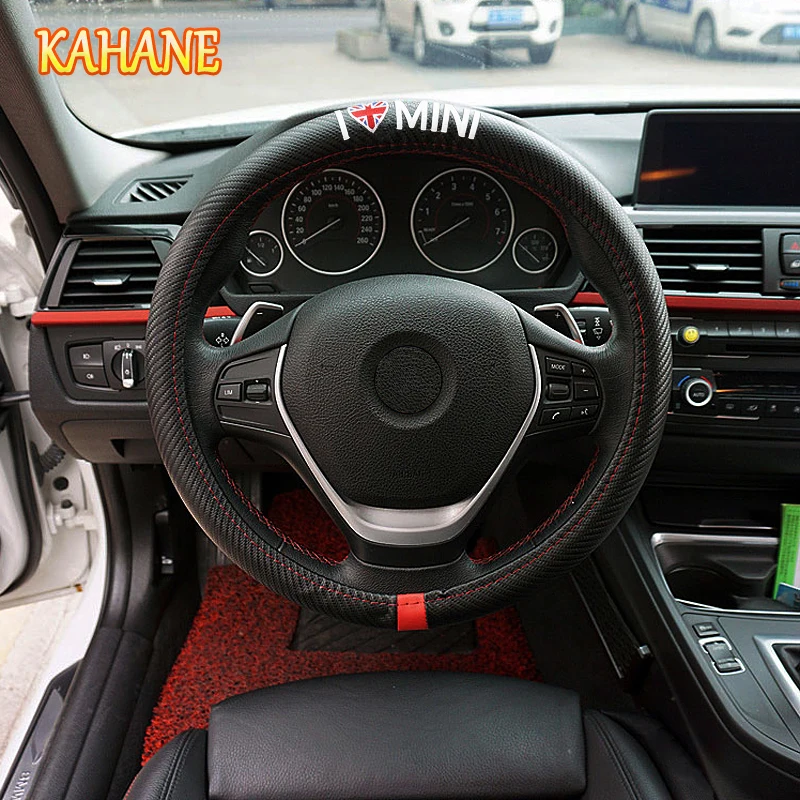 KAHANE Carbon Fiber Sport Car Steering Wheel Cover Size 38cm FOR Mini