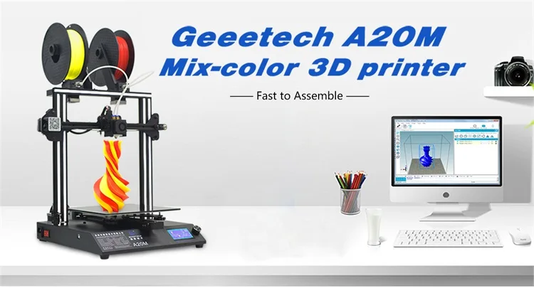 Geeetech 3d принтер A20M 2 в 1 Mix-color FDM CE Быстрая сборка с филаментом Fetector и восстановление 255*255*255 область печати