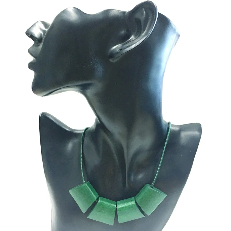 Kpop изящная Подвеска из деревянных бусин и ожерелье для женщин, модные простые деревянные Чокеры с зеленой веревкой, винтажные деревянные бусины, аксессуары - Окраска металла: Green