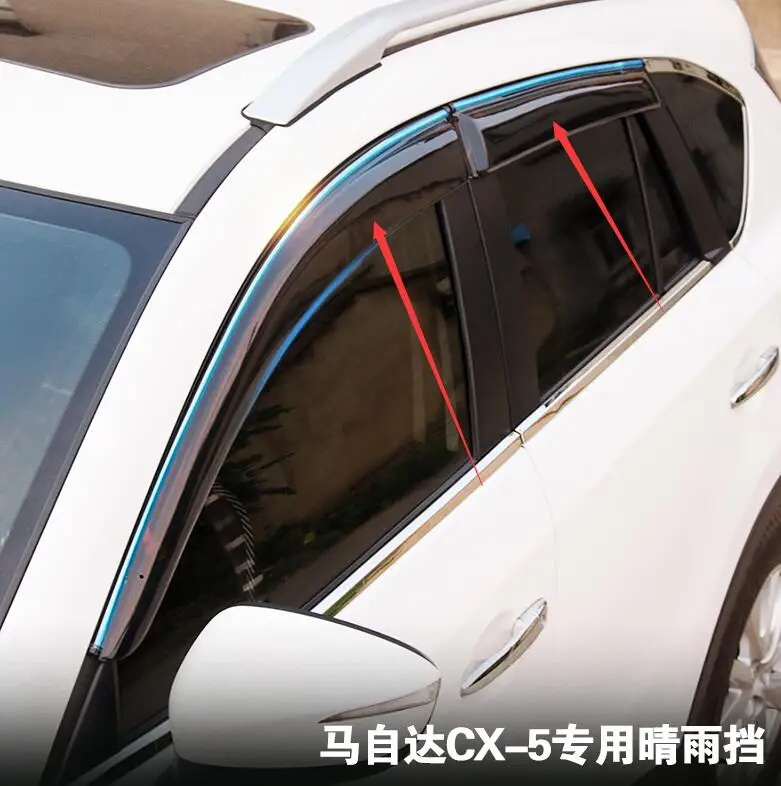 

High quality Chrome Stripe Window visor Sun Guard Deflector Vent 4pcs case For Mazda CX-5 cx5 2013-2015 car styling