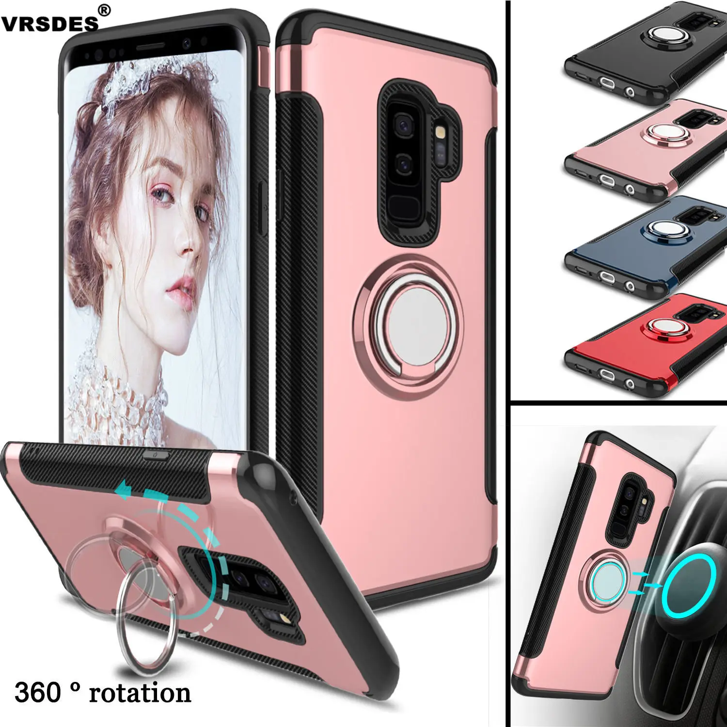 

VRSDES Armor Case For Samsung Galaxy S9 S8 Plus S7 Note 9 Car Ring Holder Stand Cover For Samsung J8 J6 J4 A6 Plus 2018 J3 J5 J7