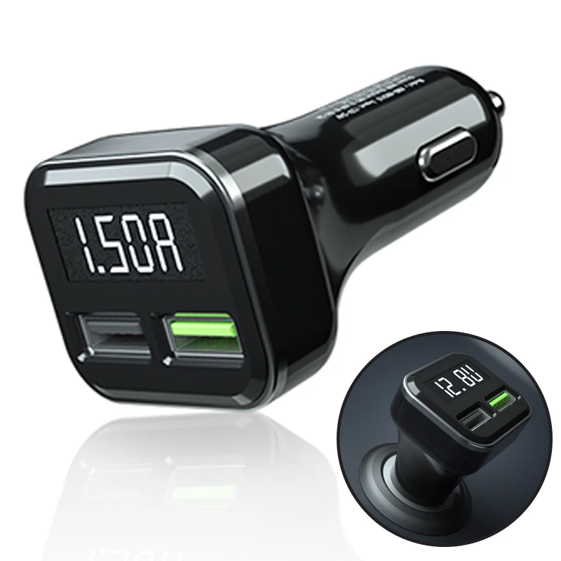QC3.0 المزدوج USB شاحن سيارة 2 ميناء مع LED عرض 12-24 V ولاعة السجائر المقبس للجوال هاتف لوحي الخ