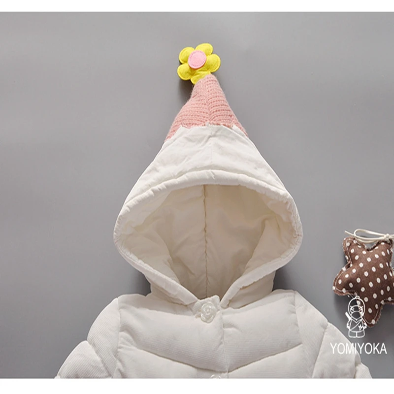 Зимнее пальто для маленьких девочек, стильная шапка для отдыха с цветочным принтом и подсолнухом, трикотажная куртка с карманами и хлопковой подкладкой для детей