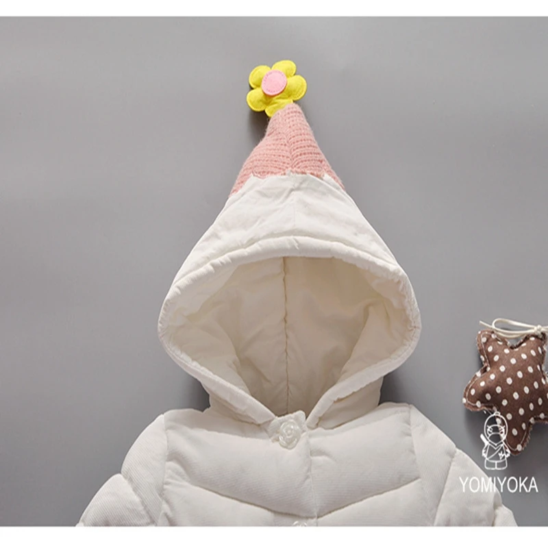 Baby girl Coat In Winter Leisure style Hat the tail flower  Sunflower knit pocket cotton-padded jacket for Kids Children (11)