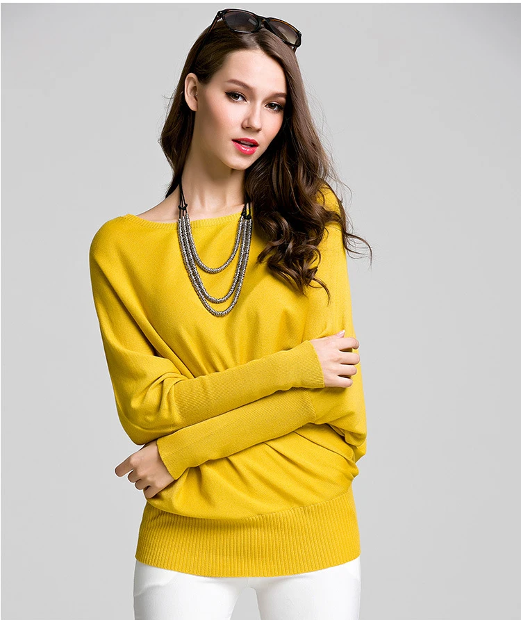 SheeYon Spring and Autumn women's knitted sweater ladies bat long