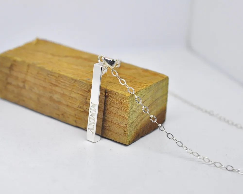 Wholesale Sterling Silver 3d Vertical Bar Necklace Personalized