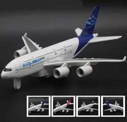 Высокая моделирования Boeing A380 авиалайнер модели, 1: 350 сплав задерживаете модель самолета, музыкальные и Мигающий игрушечный самолет