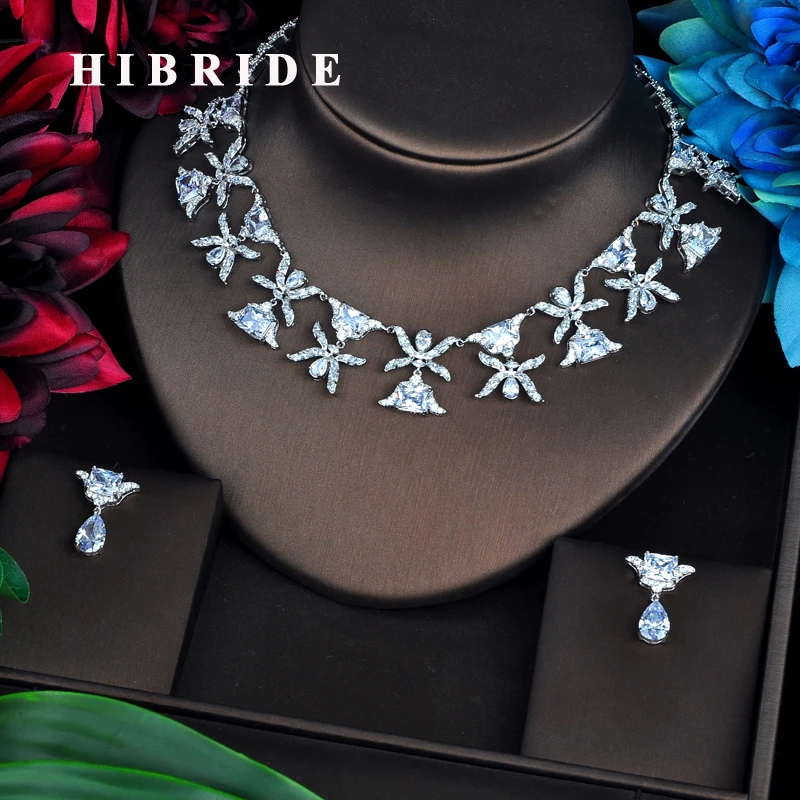 

HIBRIDE Classic Clear Cubic Zircon Full Dubai Jewelry Sets Women Bridal Dress Accessories Bijoux Mariage Necklace Set N-522