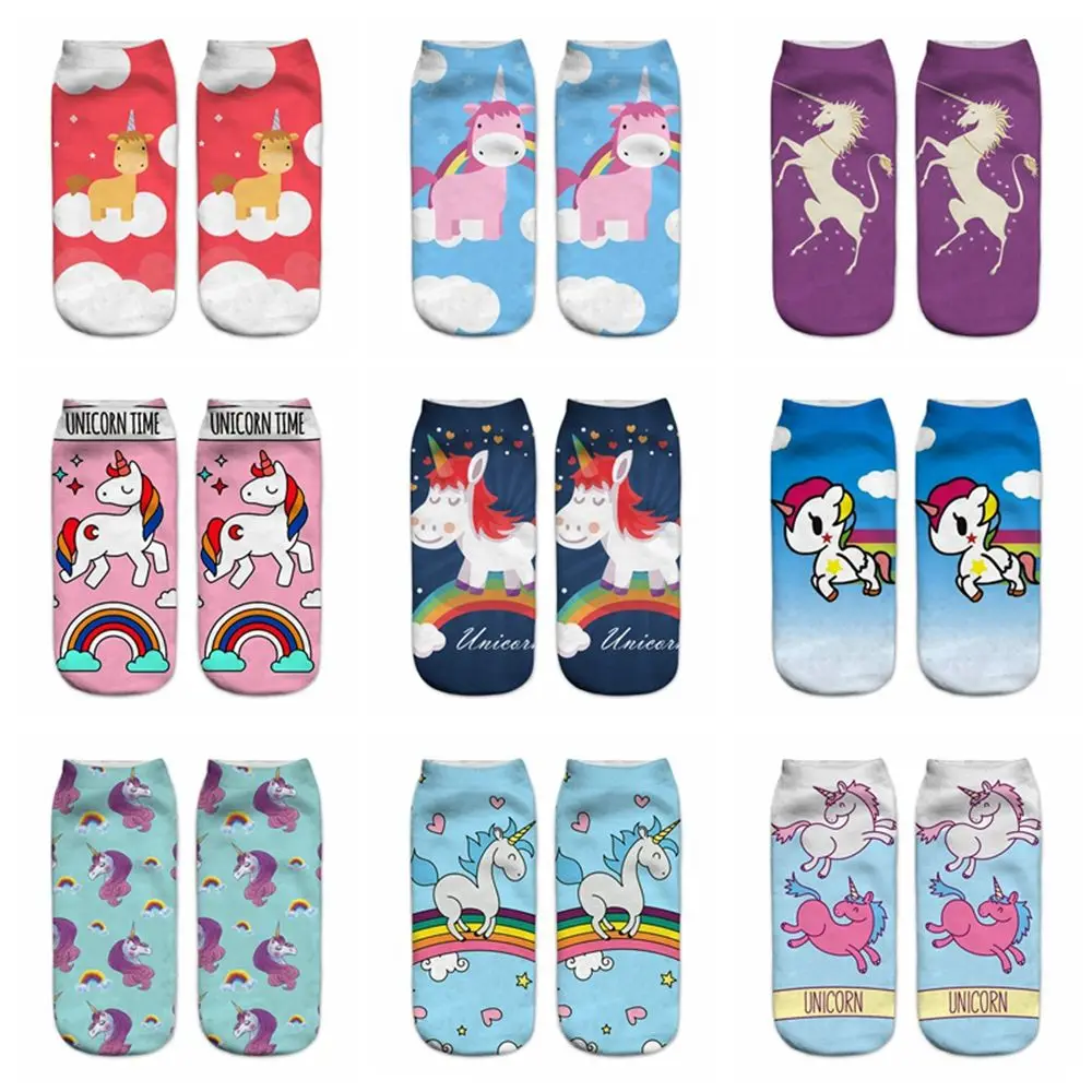 Fashion Women Men socks 3D Unicorn Cartoon Animals Harajuku Sock Unisex Low Cut Boat Ankle Socks