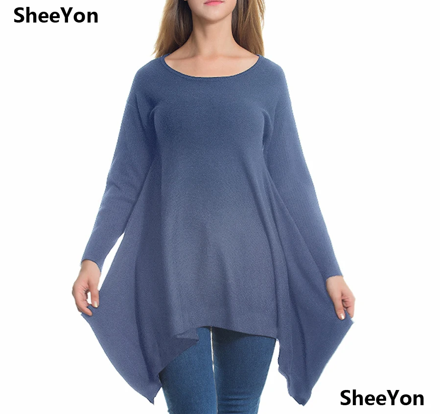 SheeYon Plus size Pullovers sweater loose batwing sleeve sweaters women spring autumn solid Wrap Flowers blue female J835HC9 | Женская