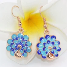 Rose gold plated cloisonne lovely 18mm carved peacock drop dangle earrings for women high quality fashion clothes jewelry B2574