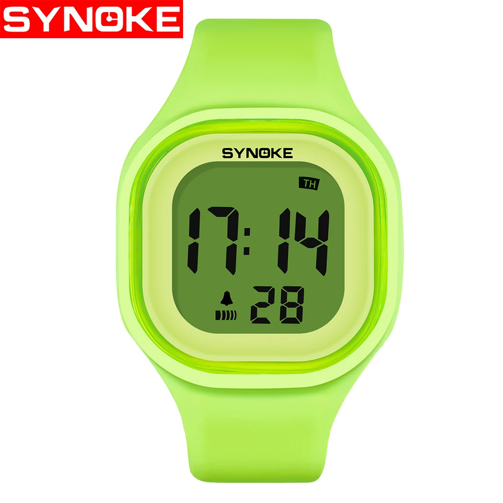 SYNOKE/Детские часы для мальчиков и девочек, детские женские наручные часы, мужские часы, силиконовый светодиодный фонарь, цифровые спортивные часы, наручные часы erkek saat - Цвет: Green