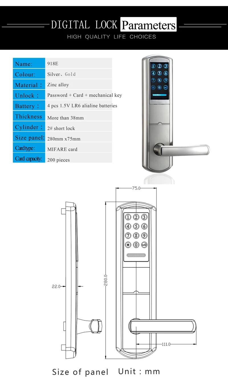 Security Combination Digital Card Code Keyless Touch Screen Keypad Password Lock Door