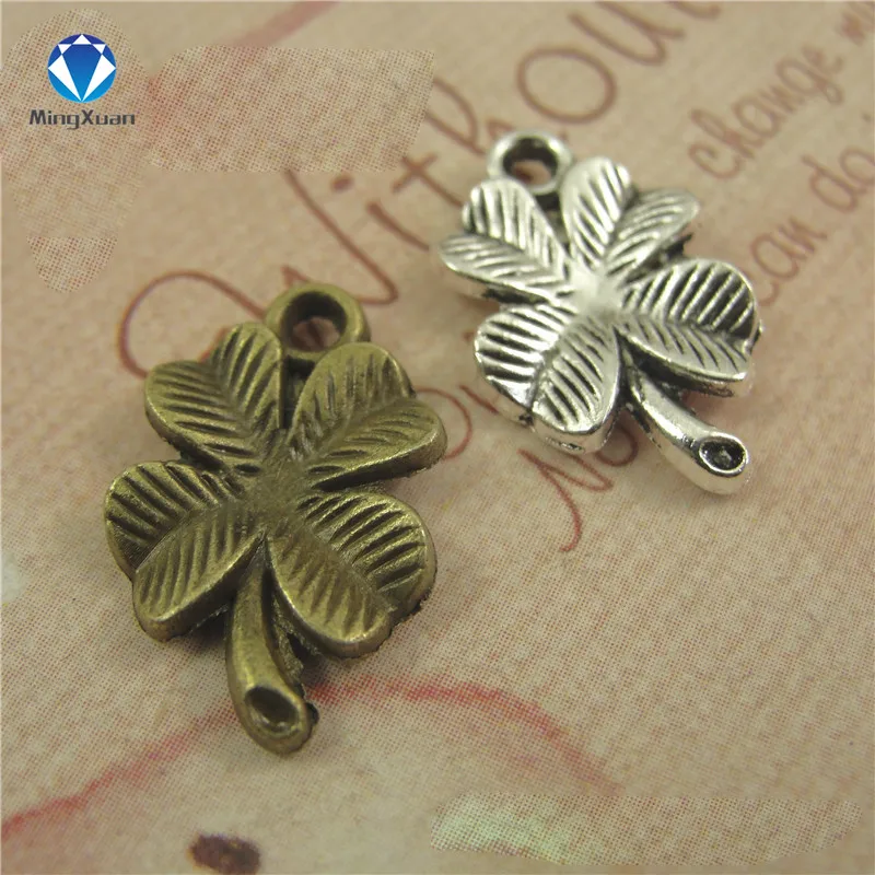 

MINGXUAN 50pcs wholesale 17x11mm LUCKY Four Leaf Clover jewelry Retro clover jewelry accessories jewelry findings C871