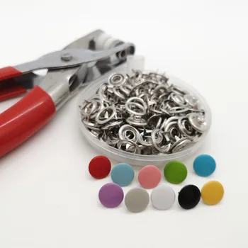 

100sets Cap Prong Snap Buckle Button Studs-Fasteners Buttons-Press Metal Baby Sliver 10mm + Clip plier Sets