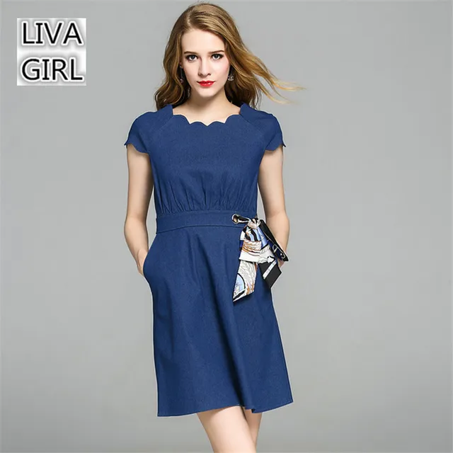Royalblue Women Dress 2017 Summer S Cow All Match Vintage Royalblue Women Dress 2017 Summer S Cow All Match Vintage Short Sleeve Denim Work