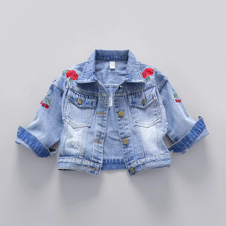2017 Fall New Baby Girls Fashion Jackets Rose Flower Embroidered Denim