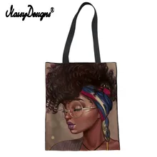 Модная льняная холщовая женская сумка Bolsas Tela Eco, сумка через плечо, искусство, афро леди, принт, женские пляжные хлопковые сумки на заказ, роскошные