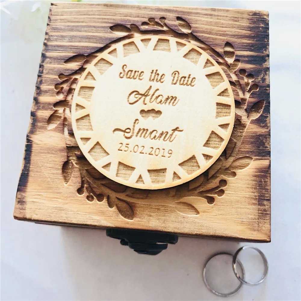 

Personalized Save the Date Wedding Ring Box,Custom Wooden Ring Box, Rustic Wedding Party Gift Holder Box Supplies